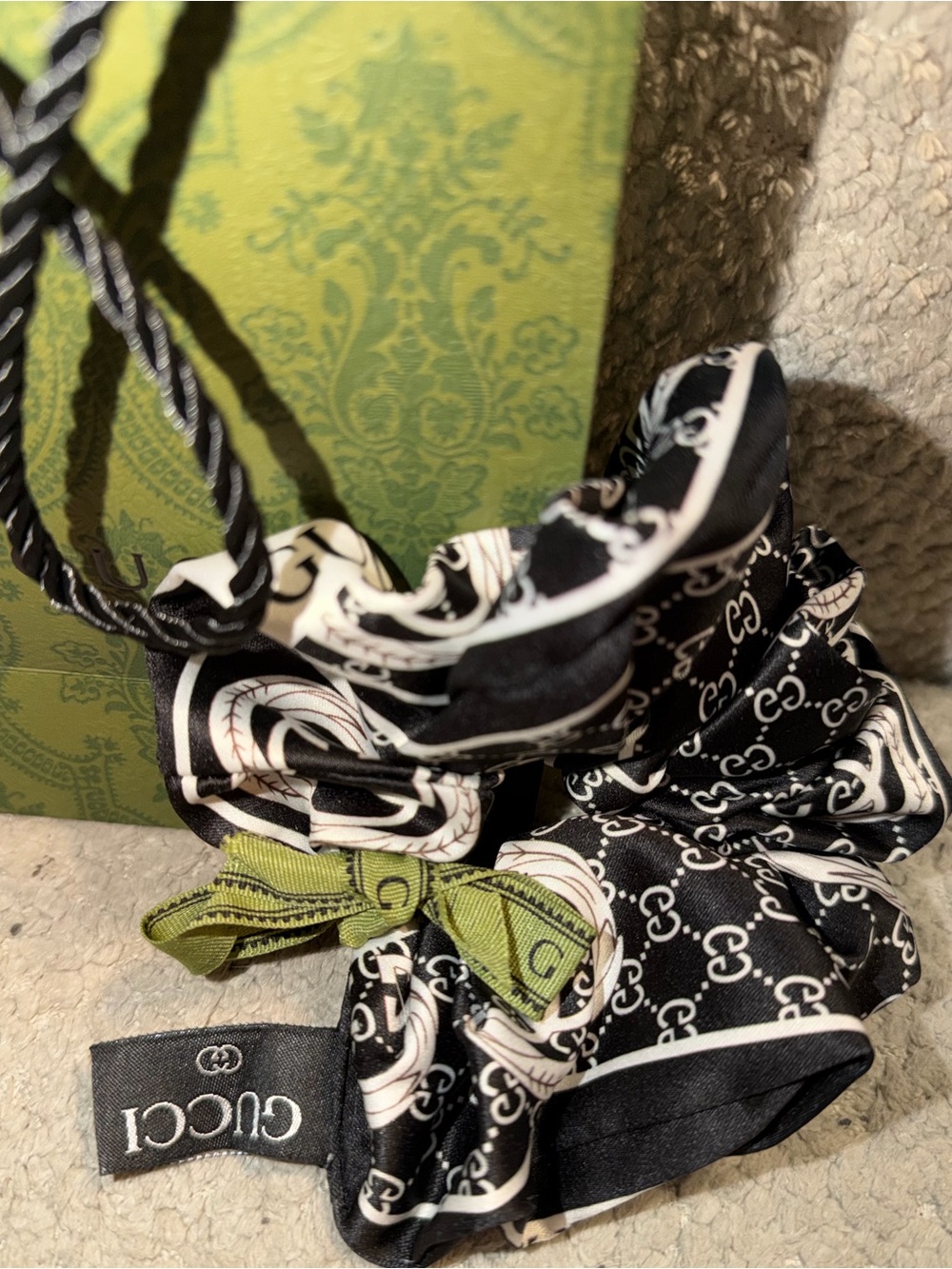 Fashion black  & White Silk Scrunchie with